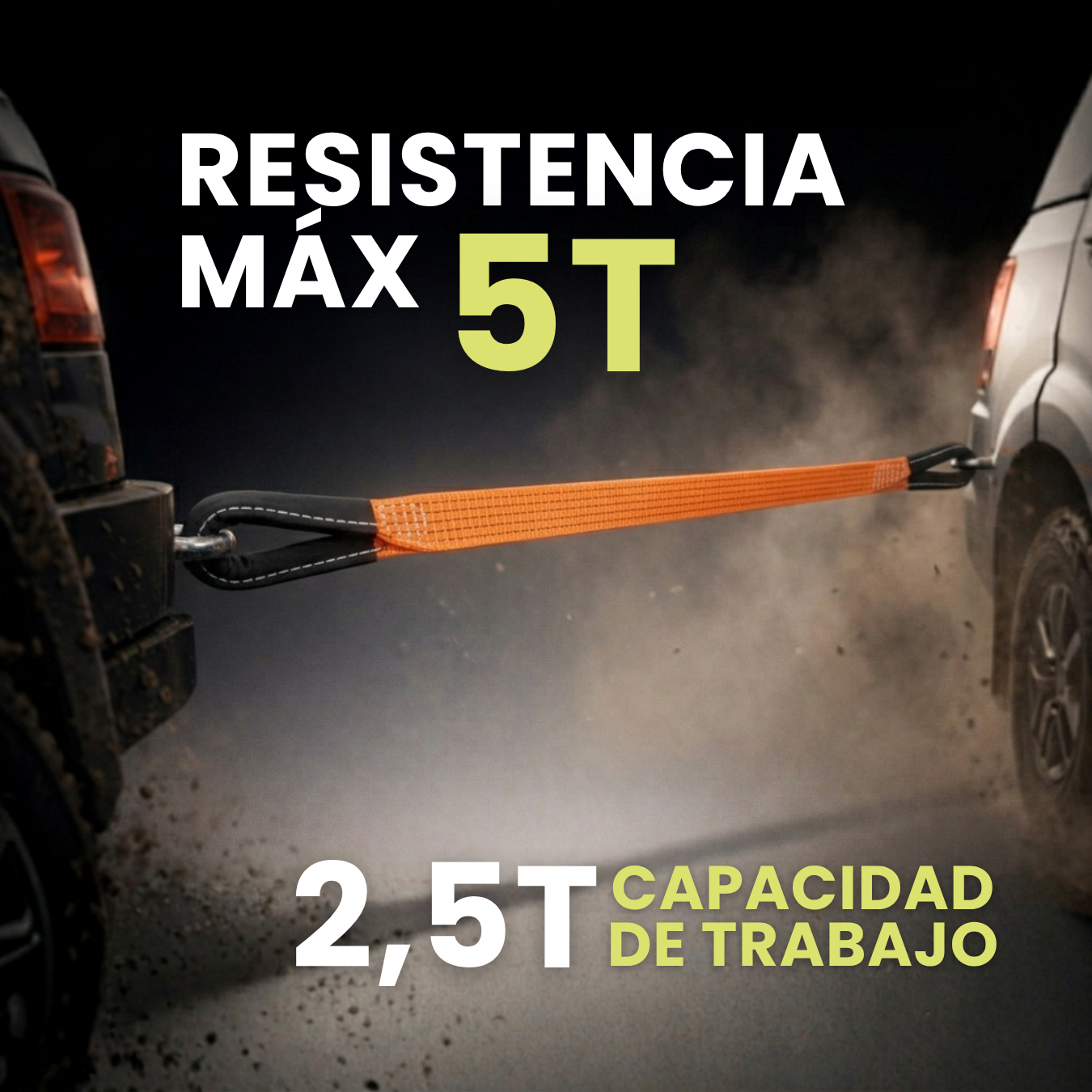 Correa de Remolque para Vehículos 5 Toneladas, 4 m, Alta Resistencia, Sin Ganchos, Poliester Industrial.